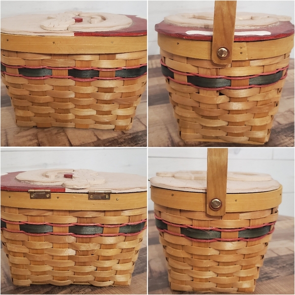 Vintage Santa woven hinge basket with swivel handle Christmas country folk art - Picture 3 of 15